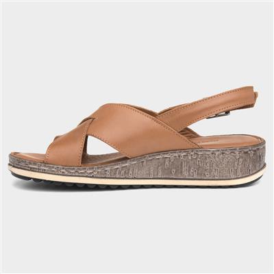 Hush Puppies Elena Womens Tan Wedge Sandal Shoe Zone