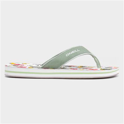 Jacky Womens Green Flower Design Flip Flop