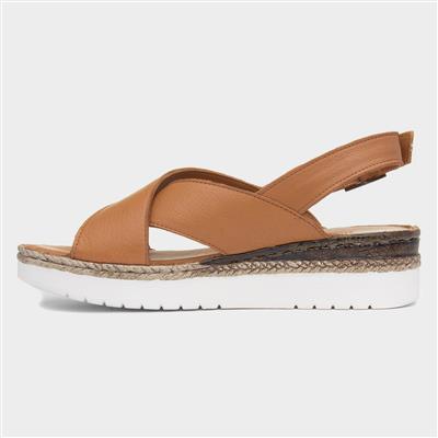 Hush Puppies Saphira Womens Tan Leather Sandal-11028 | Shoe Zone