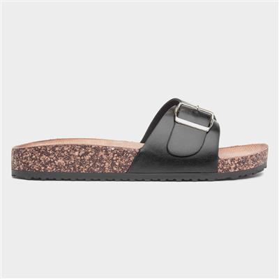 Sophie Womens Black Buckle Mule Sandal