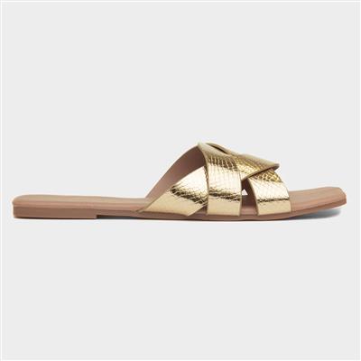 Nikki Womens Gold Flat Mule Sandal