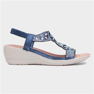 Gill Womens Blue Wedge Sandal