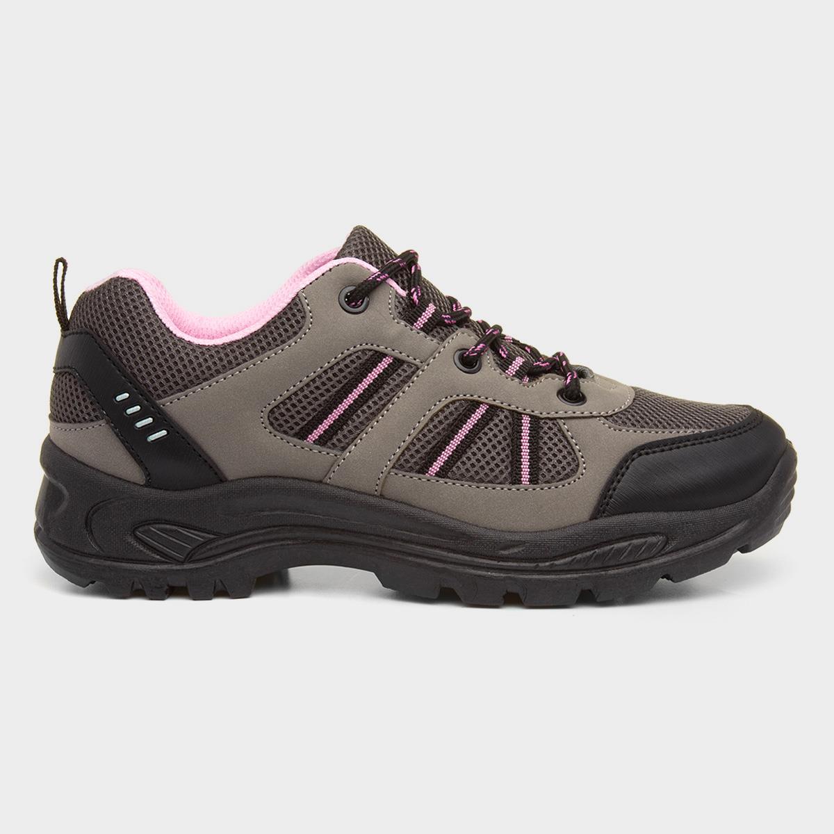 Womens Grey & Pink Lace Up Hiking Shoe-120125 | Shoe Zone