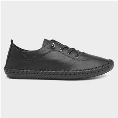 St Ives Womens Black Leather Casual Shoe