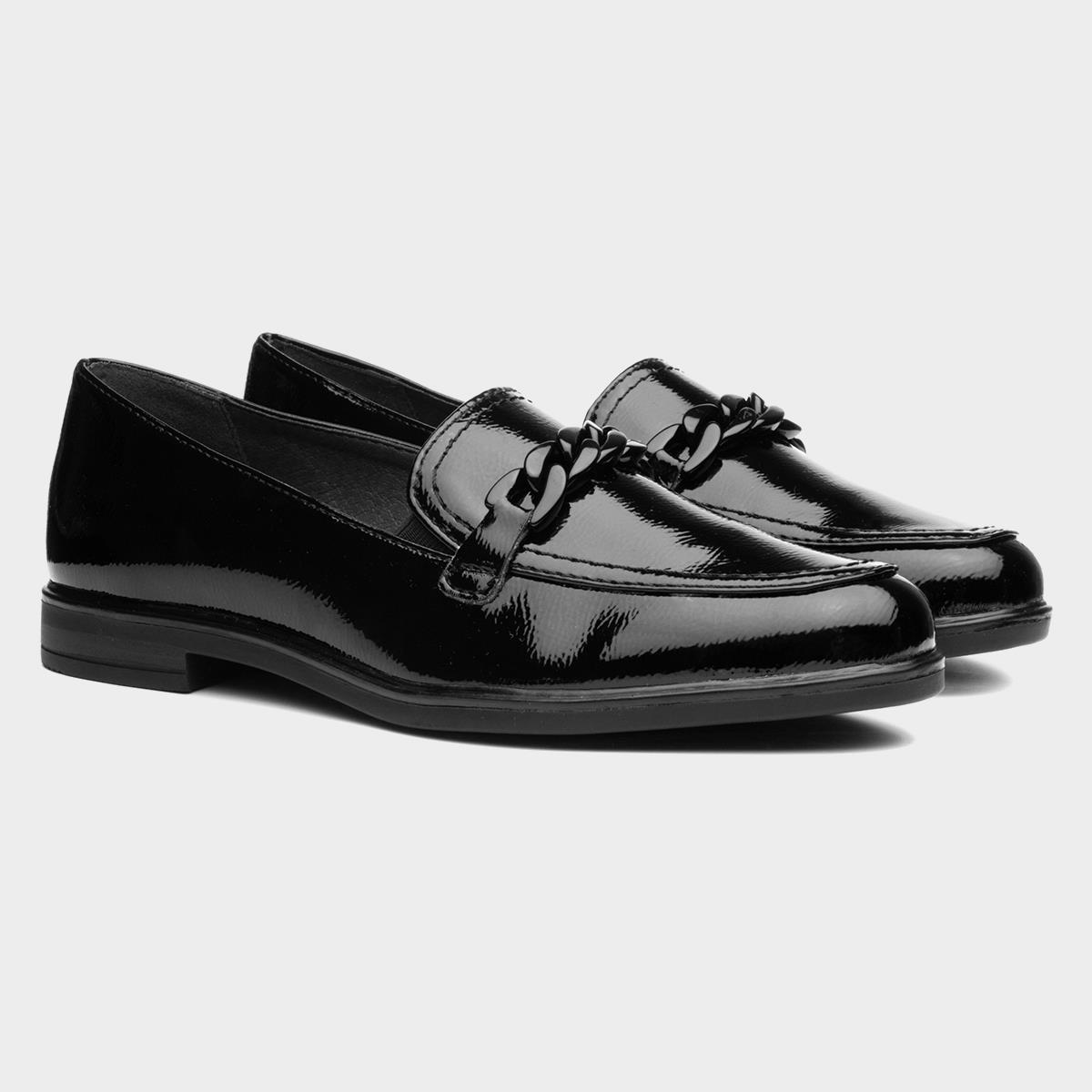 Jana Softline Womens Black Patent Loafers-120262 | Shoe Zone