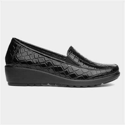 Seoul Womens Black Patent Wedge Shoe