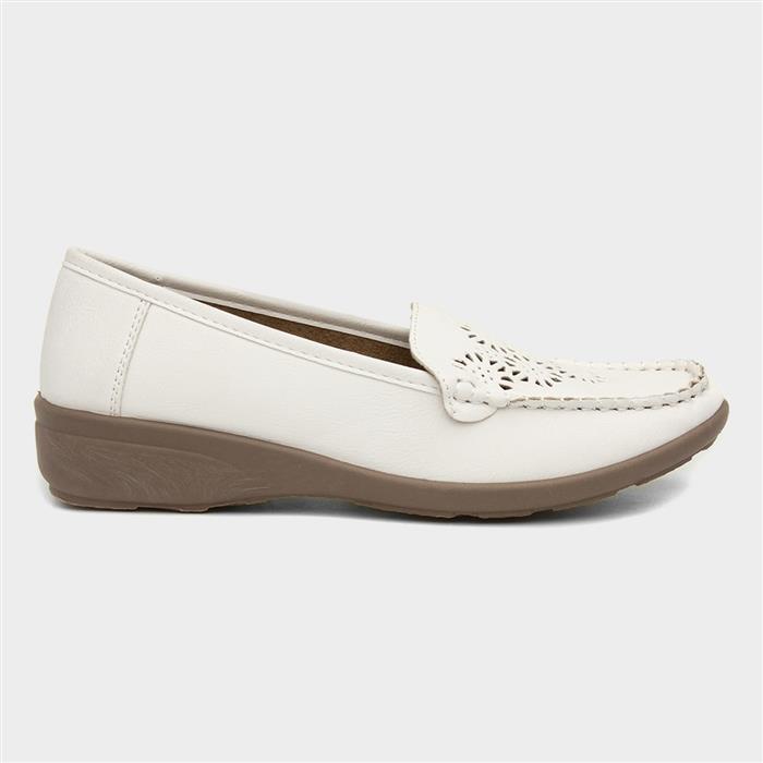 Softlites Womens White Casual Wedge Loafer Shoe-12108 | Shoe Zone