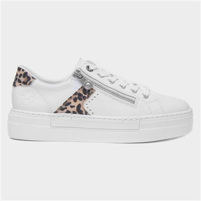 Womens White Leather Leopard Print Shoe