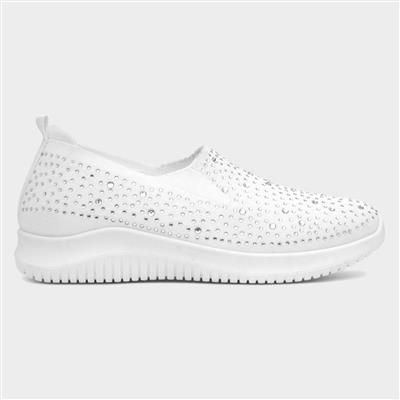 Drew Women's White Diamante Slip On Shoe