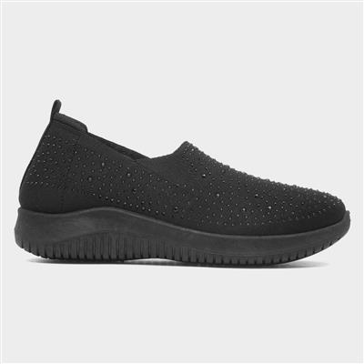 Drew Womens Black Diamante Slip On Shoe