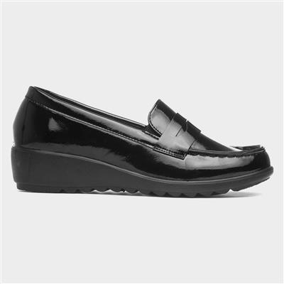 Sally Womens Black Patent Wedge Shoe