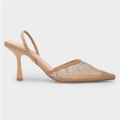 Ivanna Womens Nude Diamante Heel