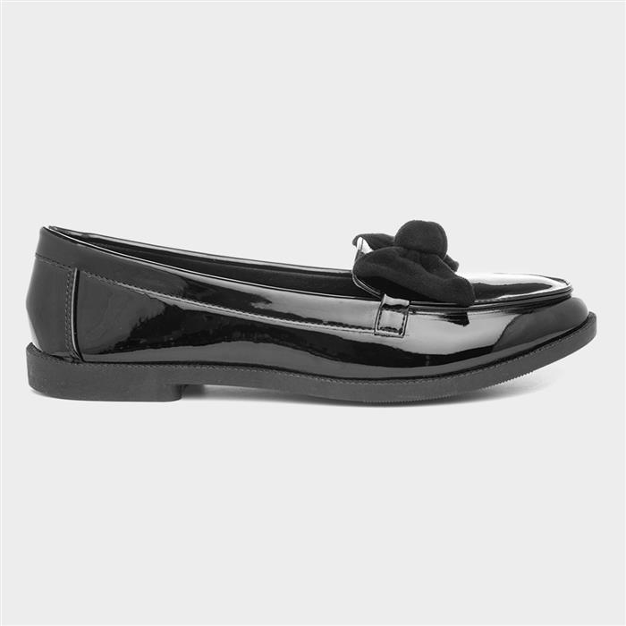 Lilley Womens Patent Loafer with Bow in Black-150001 | Shoe Zone