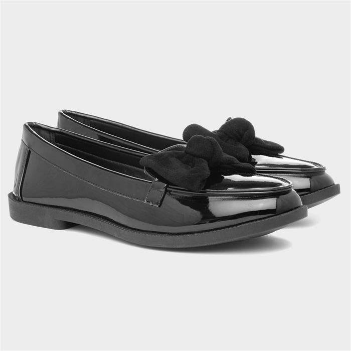 black patent bow front loafers