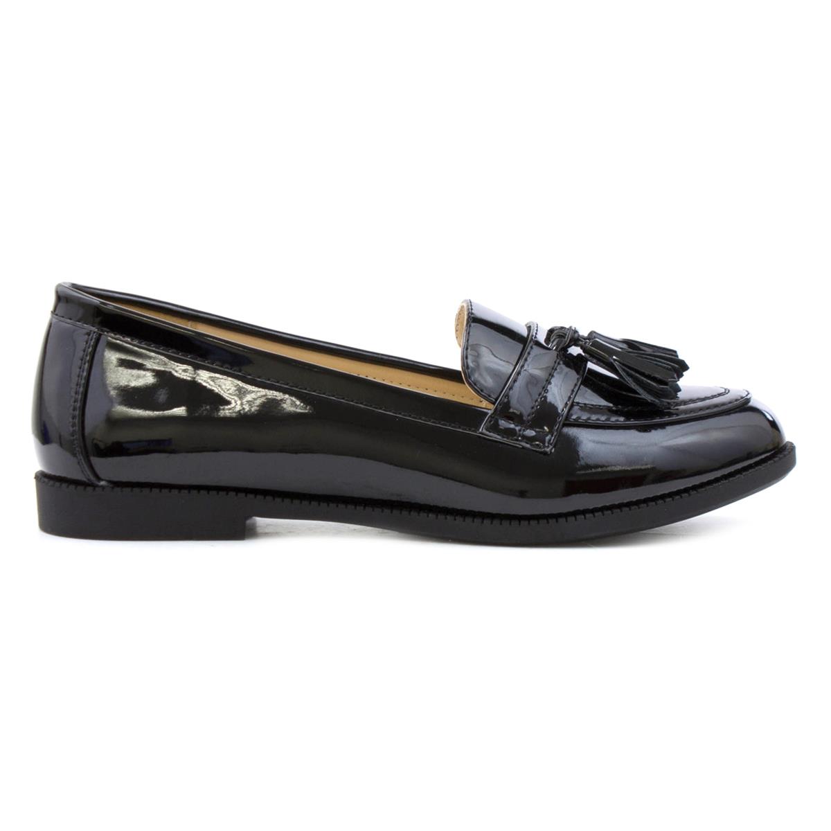 full patent black loafers