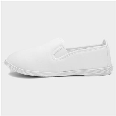 Red Fish Womens White Slip On Canvas Shoe-160039 | Shoe Zone