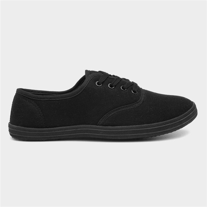 BLU Womens Plain Lace Up Black Canvas Shoe-16016 | Shoe Zone
