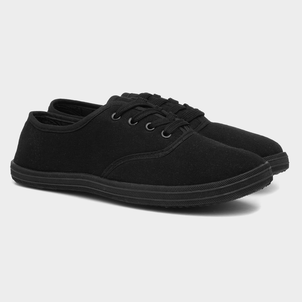 BLU Womens Plain Lace Up Black Canvas Shoe-16016 | Shoe Zone