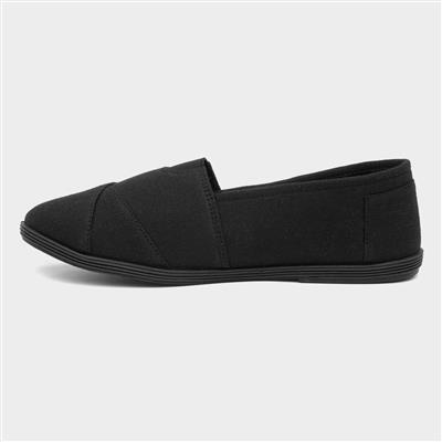 Womens Black Slip On Canvas-16047 | Shoe Zone