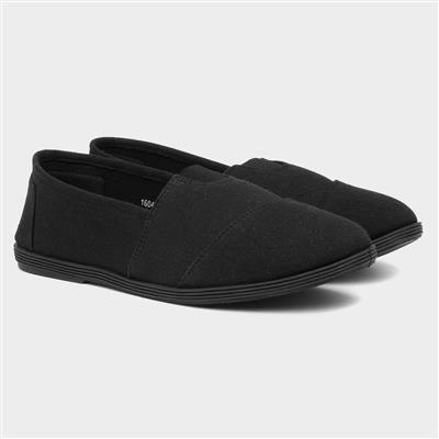 Womens Black Slip On Canvas-16047 | Shoe Zone