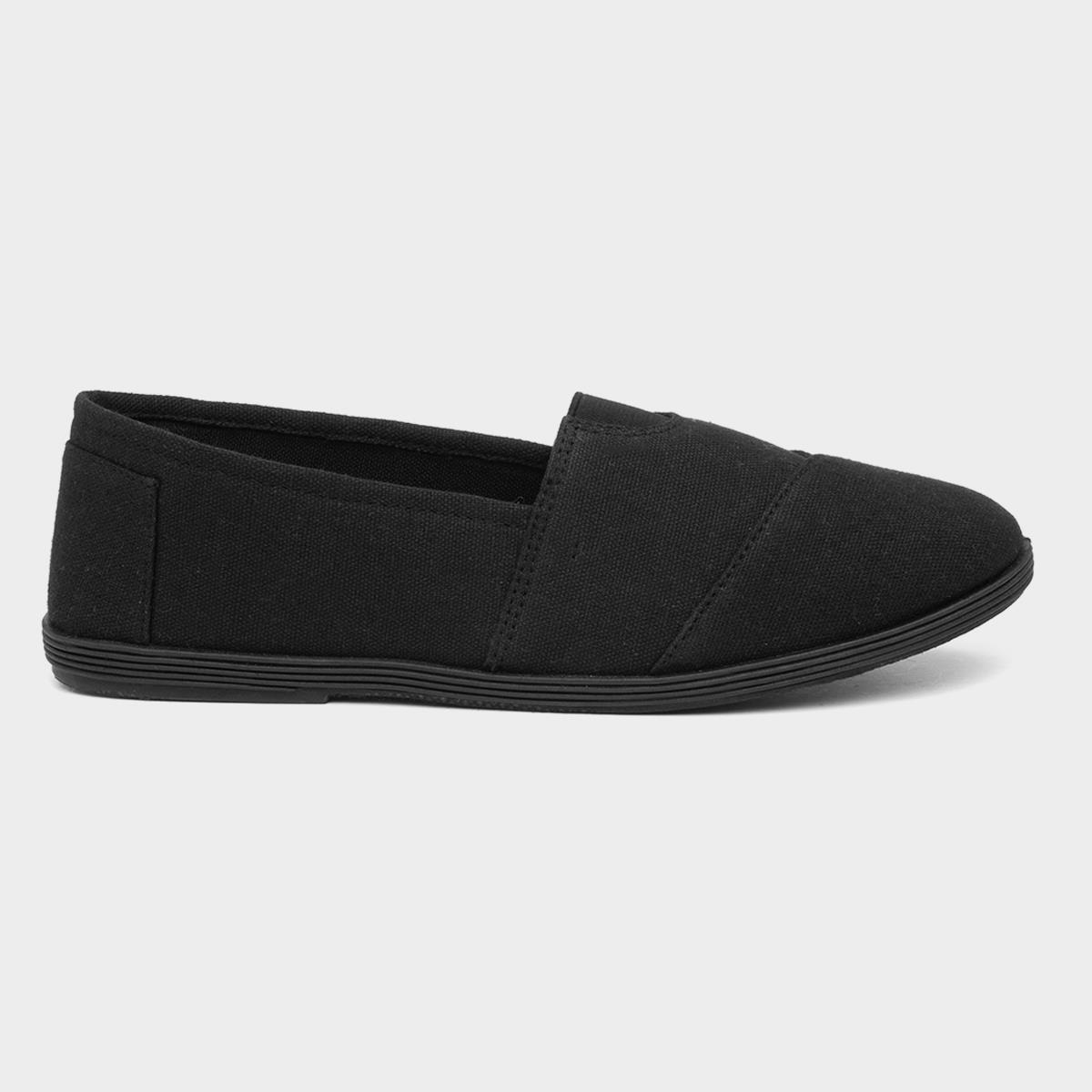 Womens Black Slip On Canvas-16047 | Shoe Zone