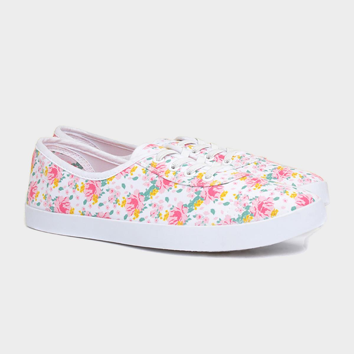 Lilley Womens White Floral Canvas Shoe-165017 | Shoe Zone