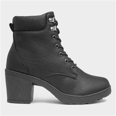 Juliette Womens Black Lace Up Heeled Boot