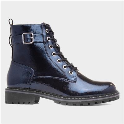 Parlour Womens Navy Patent Lace Up Boot