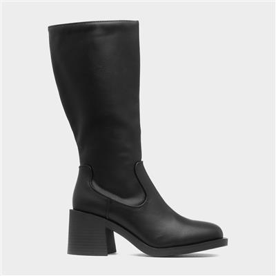 Michelle Womens Black Block Heel Calf Boot