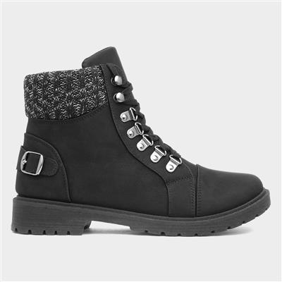 Miley Womens Black Knitted Collar Boot