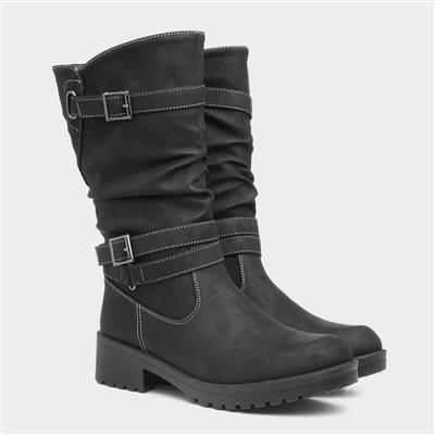 Lilley Marnie Womens Black Buckle Calf Boot-181002 | Shoe Zone