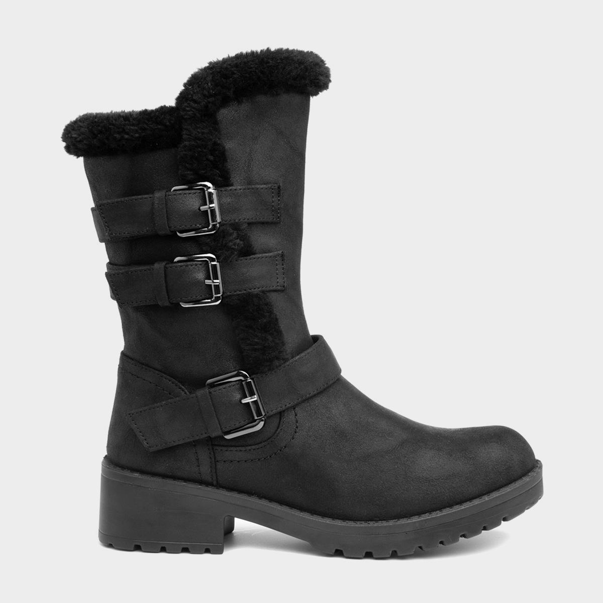 Lilley Womens Black Buckle Calf Boot-181019 | Shoe Zone