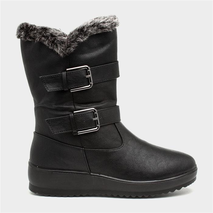 Softlites Womens Black Faux Fur Lined Calf Boot-18413 | Shoe Zone