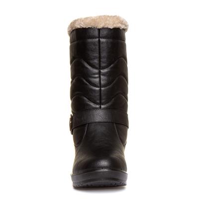 Softlites Womens Black Quilted Pull On Calf Boot-18451 | Shoe Zone