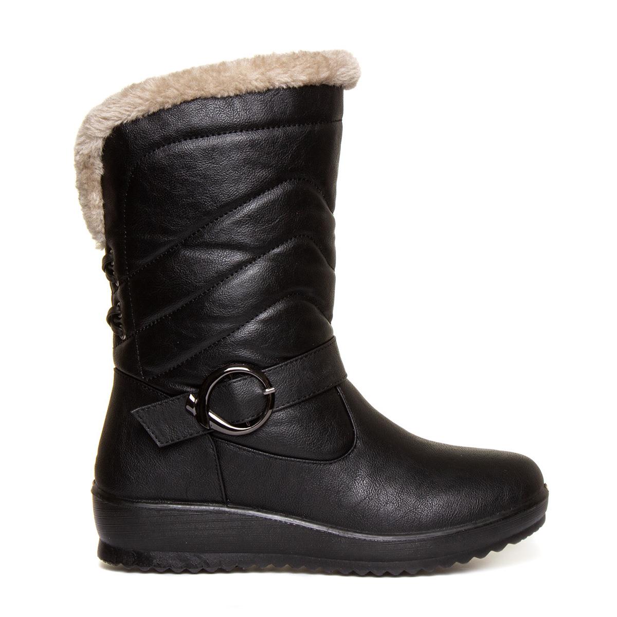 Softlites Womens Black Quilted Pull On Calf Boot-18451 | Shoe Zone