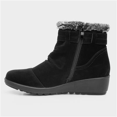 Softlites Womens Black Ankle Boot with Faux Fur-185005 | Shoe Zone