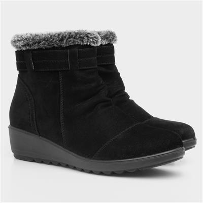 Softlites Womens Black Ankle Boot with Faux Fur-185005 | Shoe Zone