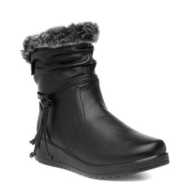 Softlites Womens Black Wedge Faux Fur Ankle Boot-185013 | Shoe Zone
