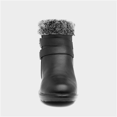 Softlites Julia Womens Black Fur Collar Ankle Boot-185083 | Shoe Zone