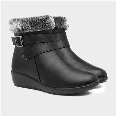 Softlites Julia Womens Black Fur Collar Ankle Boot-185083 | Shoe Zone