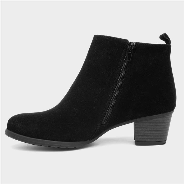 black faux suede heeled ankle boots