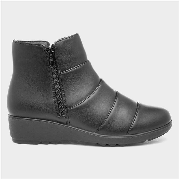 Softlites Womens Black Textured Wedge Ankle Boot18689 Shoe Zone