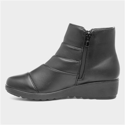 Softlites Womens Black Textured Wedge Ankle Boot-18689 | Shoe Zone