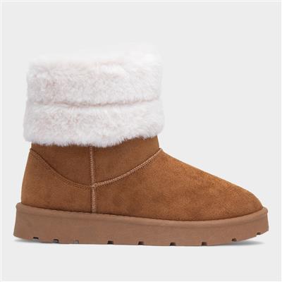 Mae Womens Tan Faux Fur Ankle Boot