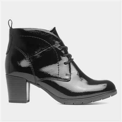 Womens Black Patent Heeled Boot