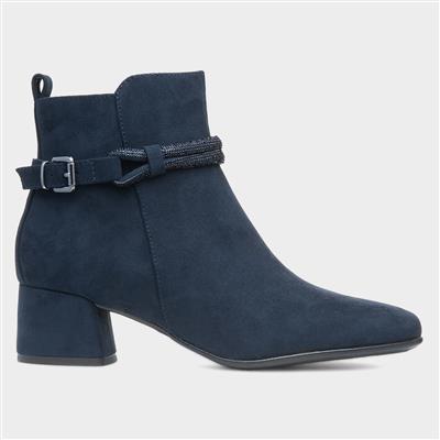 Comb Womens Navy Block Heel Boot