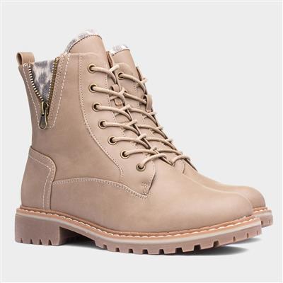 Lunar Nevada Womens Beige Lace Up Boot-189659 | Shoe Zone