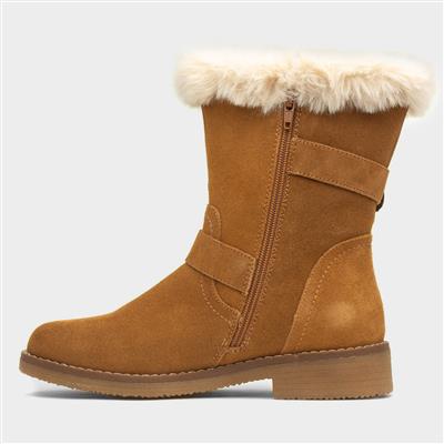 Hush Puppies Macie Womens Tan Faux Fur Ankle Boot Shoe Zone