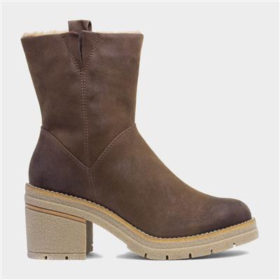 Womens Brown Heeled Ankle Boot