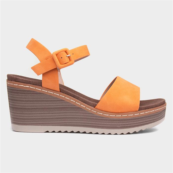 Heavenly Feet Orion Womens Orange Wedge Sandal-191265 | Shoe Zone